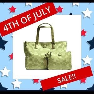 COACH NWT Getaway Signature Nylon Sage Tote Purse